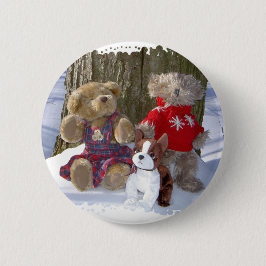 Winter-Teddybären mit Welpen Button (Vorderseite)