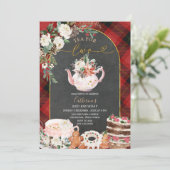 Winter Tee für zwei Karierte Weihnachten 2. Geburt Einladung (Stehend Vorderseite)