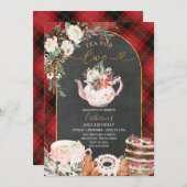 Winter Tee für zwei Karierte Weihnachten 2. Geburt Einladung (Vorne/Hinten)