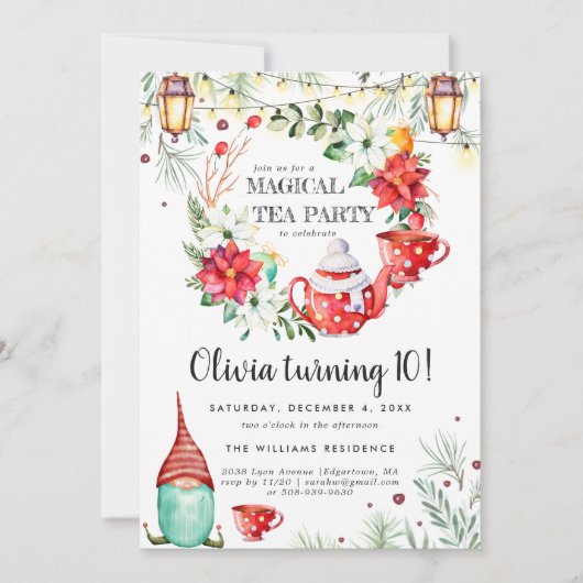 Winter Tee Party Geburtstagseinladung (Vorderseite)