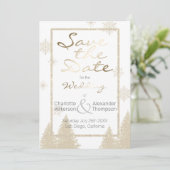 Winter Theme Gold und Elfenbein Glitzer Save the D Einladung (Stehend Vorderseite)