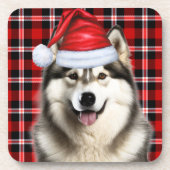Winter Themed Alaskan Malamute Urlaub Kariert Getränkeuntersetzer (Vorderseite)