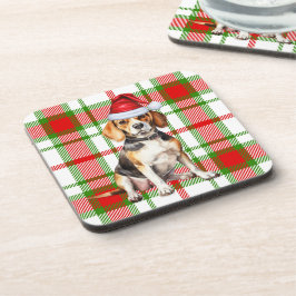 Winter Themed Beagle Red Green Kariert Holiday Getränkeuntersetzer