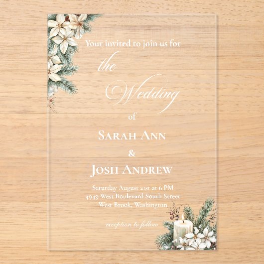 Winter Themed Beige Acryleinladungen (Vorderseite)