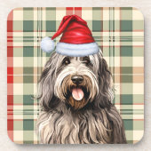 Winter Themed Bergamasco Dog Urlaub Kariert Getränkeuntersetzer (Vorderseite)