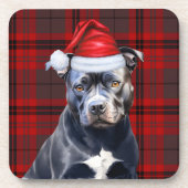 Winter Themed Bluenose Pitbull Red Holiday Kariert Getränkeuntersetzer (Vorderseite)