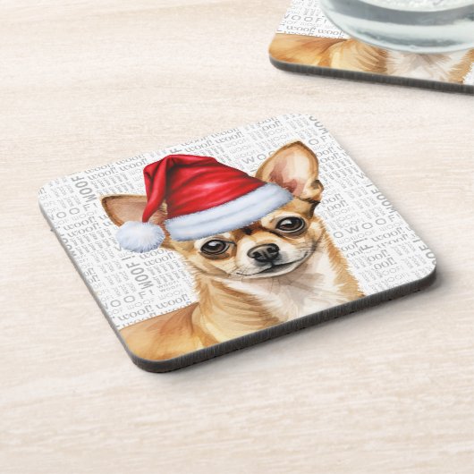 Winter Themed Chihuahua Santa Dog Urlaub Getränkeuntersetzer (Linke Seite)