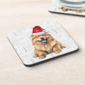 Winter Themed Chow Chow Santa Dog Urlaub Getränkeuntersetzer (Linke Seite)