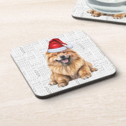 Winter Themed Chow Chow Santa Dog Urlaub Getränkeuntersetzer (Linke Seite)