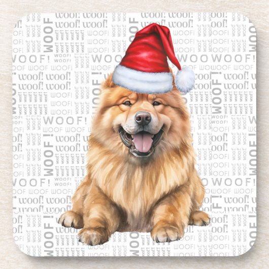 Winter Themed Chow Chow Santa Dog Urlaub Getränkeuntersetzer (Vorderseite)