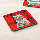 Winter Themed Cockapoo Santa Dog Roter Urlaub Kari Getränkeuntersetzer (Linke Seite)