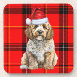 Winter Themed Cockapoo Santa Dog Roter Urlaub Kari Getränkeuntersetzer