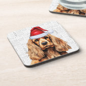 Winter Themed Cocker Spaniel Santa Dog Urlaub Getränkeuntersetzer (Linke Seite)