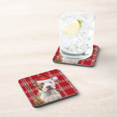 Winter Themed Dog Red Holiday Kariert Getränkeuntersetzer (Rechte Seite)