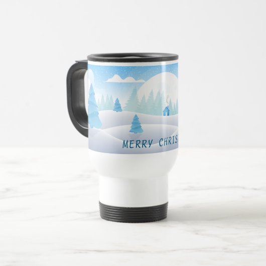 Winter Themed Frohe Weihnachtsreise Mug Reisebecher (Vorderseite Links)