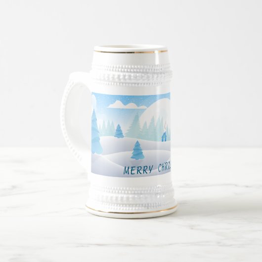 Winter Themed Frohe Weihnachtsstein Bierglas (Vorderseite Links)