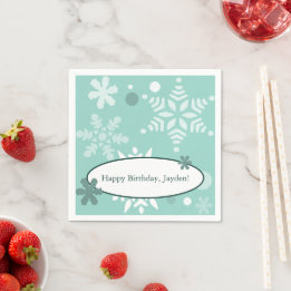 Winter-Themed Happy Birthday Türkis-Blue Napkin Serviette