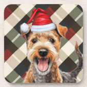 Winter Themed Lakeland Terrier Urlaub Kariert Getränkeuntersetzer (Vorderseite)