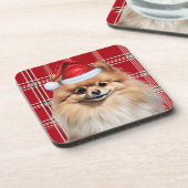 Winter Themed Pomeranian Dog Holiday Plaid Getränkeuntersetzer (Linke Seite)