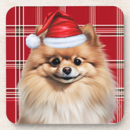 Winter Themed Pomeranian Dog Holiday Plaid Getränkeuntersetzer