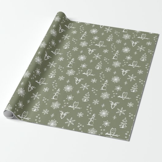 Winter Things Wrapping Paper - Sage + Schnee Geschenkpapier (Ungerollt)