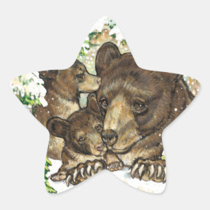 Winter-Tier-Kunst-schwarzer Bärn-Mutter und CUB Stern-Aufkleber