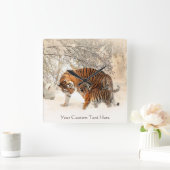 Winter-Tigergewohnheits-Wanduhr Quadratische Wanduhr (Zuhause)