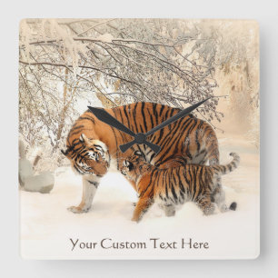 Winter Tigers custom wall clock Quadratische Wanduhr