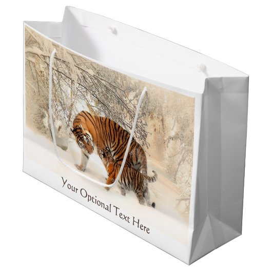 Winter Tigers individuelle Geschenktasche Große Geschenktüte (Vorderseite Schrägansicht)