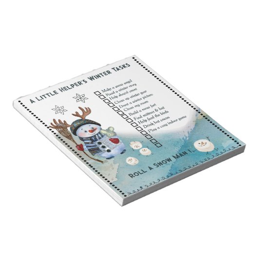 Winter To-Do List Notepad Snowman and Marshmallow Notizblock (angewinkelt)