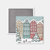 Winter Town Szene Magnet (Vorderseite/Rückseite)