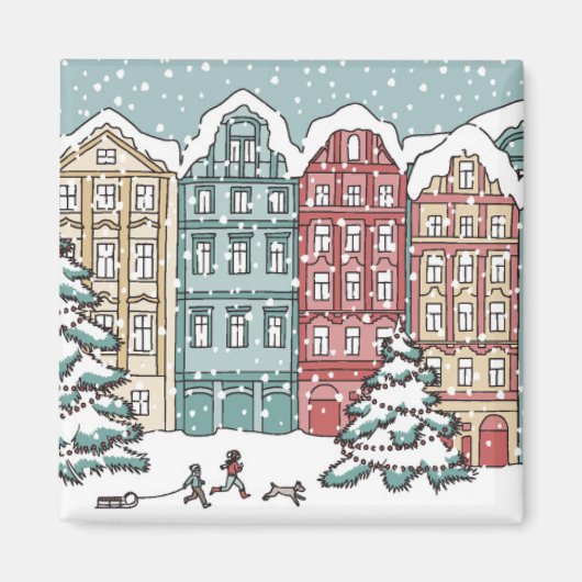 Winter Town Szene Magnet (Vorne)