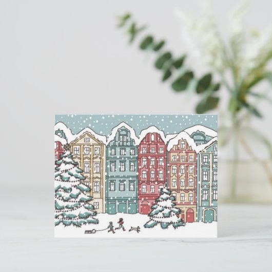 Winter Town Szene Postkarte (Stehend Vorderseite)