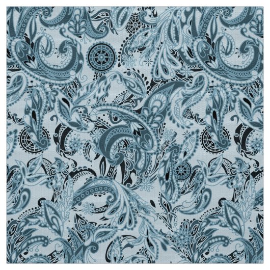 Winter traditionelles Paisley blauer Muster DIY Stoff (Muster)