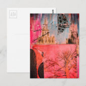 Winter Tree and Buildings Mixed Media Collage Postkarte (Vorne/Hinten)