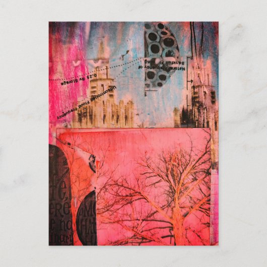 Winter Tree and Buildings Mixed Media Collage Postkarte (Vorderseite)