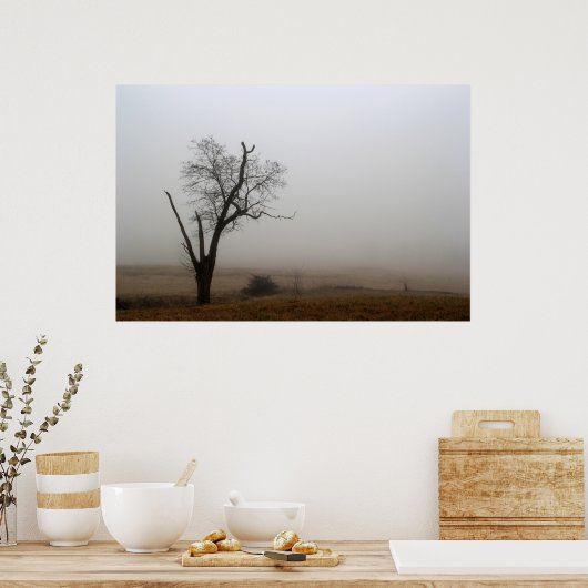 Winter Tree Foggy Meadow Poster (Küche)