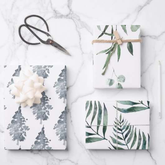 Winter Tree & Leaf Geschenkpapier Set (Vorderseite)