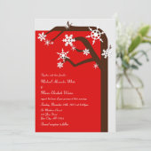 Winter Tree Snowflake Rote Hochzeit Einladungen (Stehend Vorderseite)