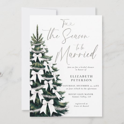 Winter Tree White Bows Tinsel Chic Brautparty Einladung (Vorderseite)