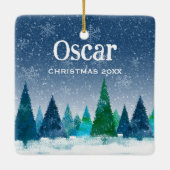 Winter Trees Custom Dog Foto Frohe Weihnachten Keramikornament (Rückseite)