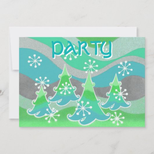 Winter Trees Green Einladung "Party" (Vorderseite)