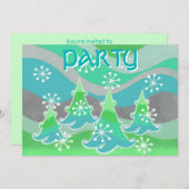 Winter Trees Green Einladung "Party" (Vorne/Hinten)