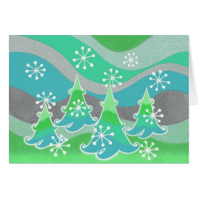Winter Trees Green Grüße Karte (Vorderseite (Horizontal))