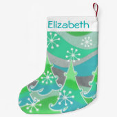 Winter Trees Green Name Strumpf Kleiner Weihnachtsstrumpf (Rückseite)