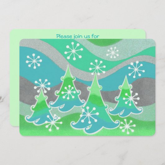 Winter Trees Grüne Einladung (Vorne/Hinten)