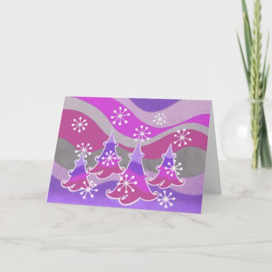 Winter Trees lila "Happy Holidays" Karte (Vorderseite)