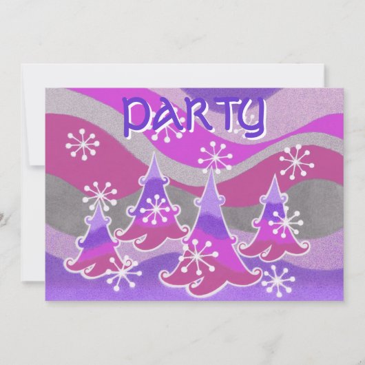 Winter Trees Lila "Party"-Einladung Einladung (Vorderseite)