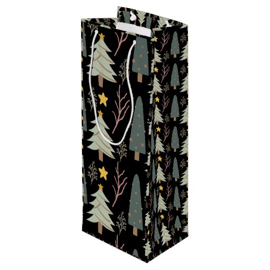 Winter Trees Pattern Holiday Forest Weihnachtsspas Geschenktüte Für Weinflaschen (Rückseite Schrägansicht)