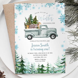 Winter Truck Animal Onederland 1. Geburtstag Einladung